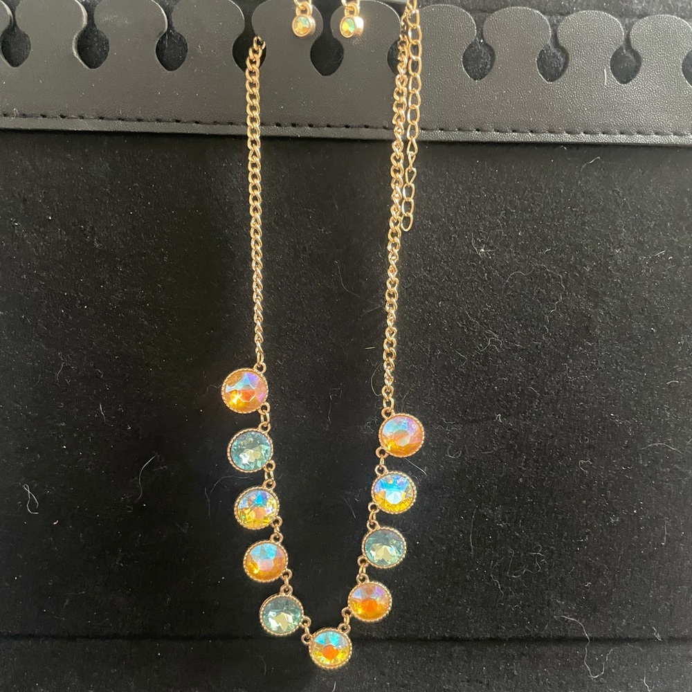 Paparazzi Gold Necklace with Blue and Orange Accents